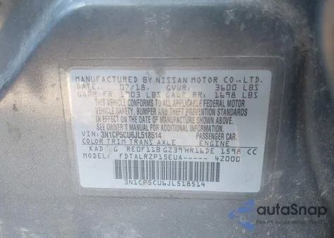 2018 Nissan Kicks S z USA, uszkodzony, nr VIN 3N1CP5CU6JL518514